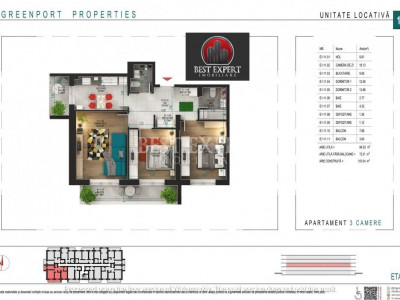 Apartament 3 camere decomandate-Zona Linistita/Parcare Bonus 
