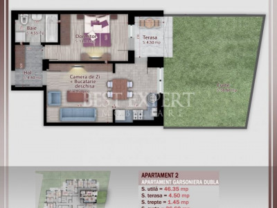 2 Camere Gradina Bloc Intim -Incalzire Pardoseala