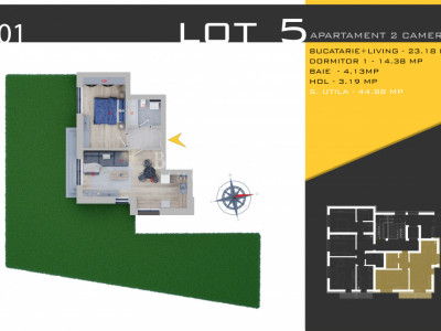 2 Camere  cu Gradina Acces Rapid STB (5 minute) Pacare Bonus