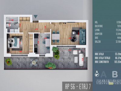 Apartament 2 camere cu terasa 33 mp Incalzire in Pardoseala Titan Sector 3