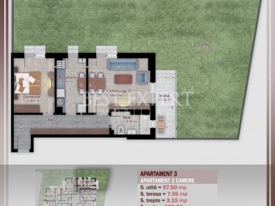 2 Camere Gradina Bloc Intim