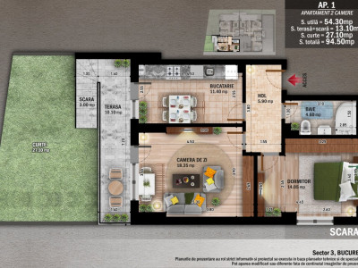 Apartament superb 2 camere cu gradina 27 mp Theodor Pallady Sector 3