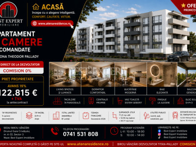 3 Camere Direct Dezvoltator| Bonus Parcare descoperita | Credit Ipotecar 15%