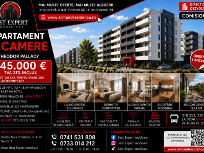 🔥 Nu rata promoția! 3 camere + Parcare la 50% cu avans de 15% | Th.Pallady