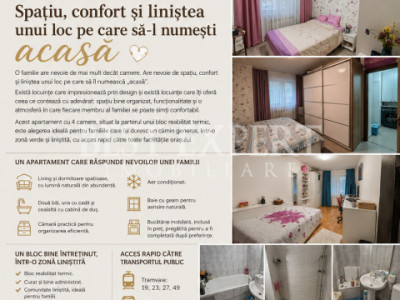 4 Camere Spațios | 2 Băi | Geam baie|  Bloc Reabilitat | Ideal pentru Familie