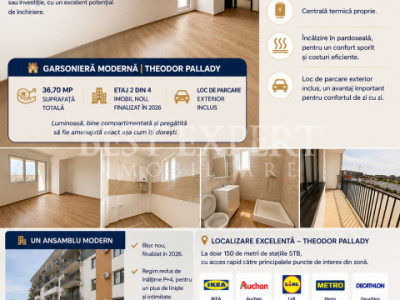 🏡 Garsonieră Premium | Parcare Inclusă | Bloc Nou 2026 | Theodor Pallady