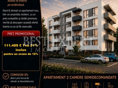2 Camere | Parcare BONUS Indiferent de Avans | Comision 0% | Direct Dezvoltator