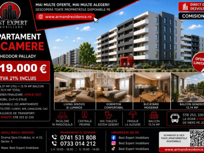 2 Camere Moderne | Parcare BONUS la Avans 50% | Încălzire în Pardoseală