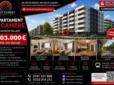 2 Camere Moderne | Avans 50% + Parcare BONUS | Comision 0%