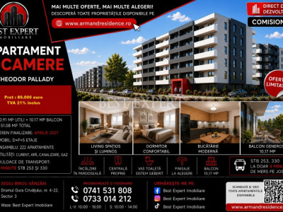 2 Camere Pallady | Avans 15% | Parcare -50% | Ideal Investiție | Comision 0%