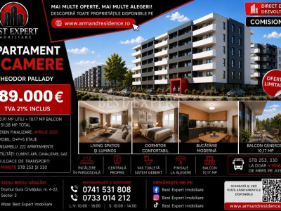 2 Camere Pallady| Avans 15%| Parcare 50% Discount| Ideal Investiție| Comision 0%