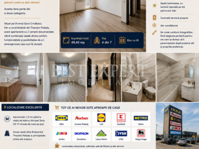 2 Camere Decomandat| Etaj 4/7 |Centrală Proprie | Aer Condiționat | Zona Pallady