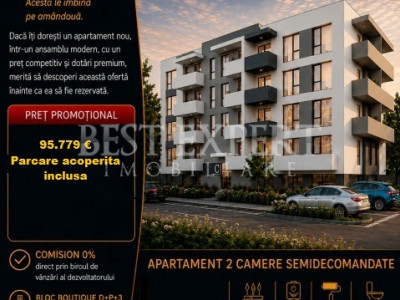 2 Camere Premium | Parcare Acoperită | Compartimentare Inteligentă | Avans 50%