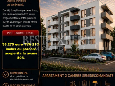 2 Camere Premium | Parcare Acoperită |  Compartimentare Inteligentă | Avans 50%