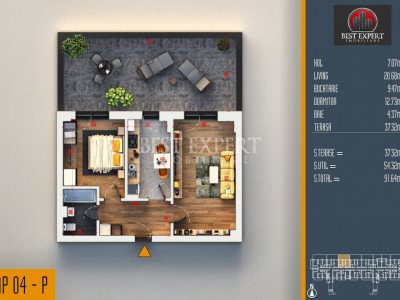 2 Camere Decomandat | Terasă 37 mp | 91 mp Total | Direct Dezvoltator| Avans 20%