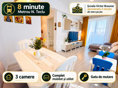 3 Camere, 2 Băi | Mobilat și Utilat | Metrou 8 Minute | Titan Sun Park 7