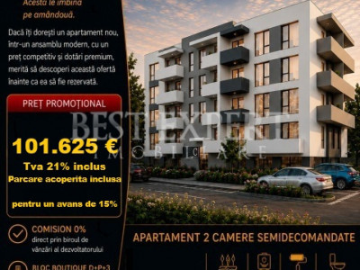 2 Camere | Parcare Acoperită Inclusă | Avans 15% | Ideal Investiție | avans 15%