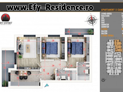 3 camere decomandate - Incalzire in Pardoseala