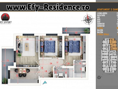 3 camere decomandate - Incalzire in Pardoseala