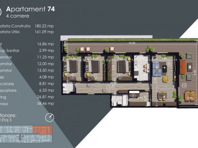 Apartament 4 camere cu terasa 58 mp Incalzire in pardoseala Titan Parcul Teilor