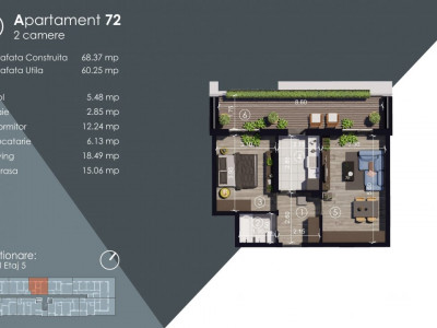 Titan - Auchan Apartament 2 camere decomandate cu terasa - Avans 5%