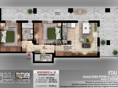 Ideal Familie Apartament 3 Camere cu terasa si geam la baie